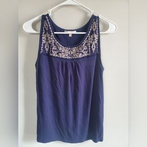 Skies Are Blue Dark Blue Embroidered Tank Top